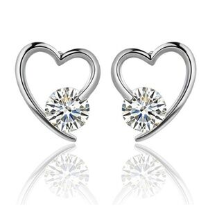 *AGNELLA* Silver Zircon Heart Shape Stud Earrings